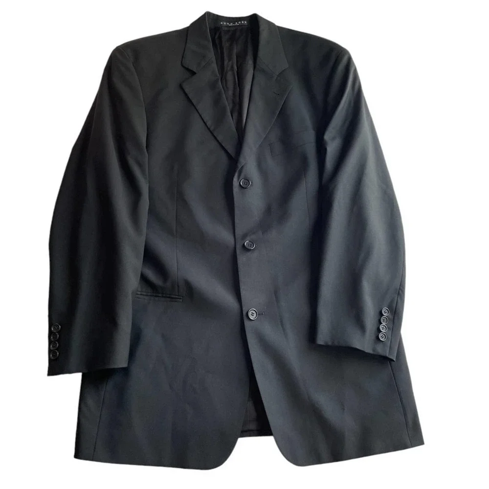 HUGO BOSS Suit Blazer Jacket Black Size 42T Tall Wool Einstein Omega Formal